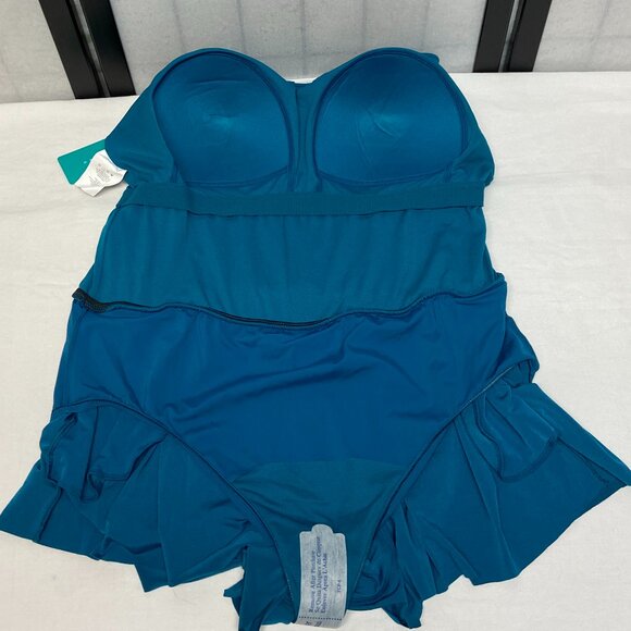 Aqua Green Keyhole Neck Blouson One Piece Swim Romper Dress Pockets Teal NWT - Picture 11 of 13